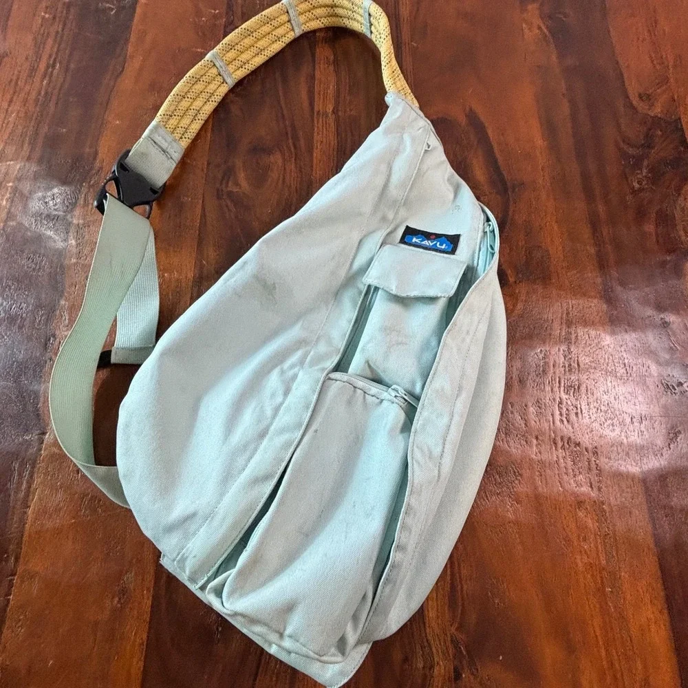 KAVU Rope Bag Mint Green Canvas Sling Crossbody Backpack Outdoors Gorpcore